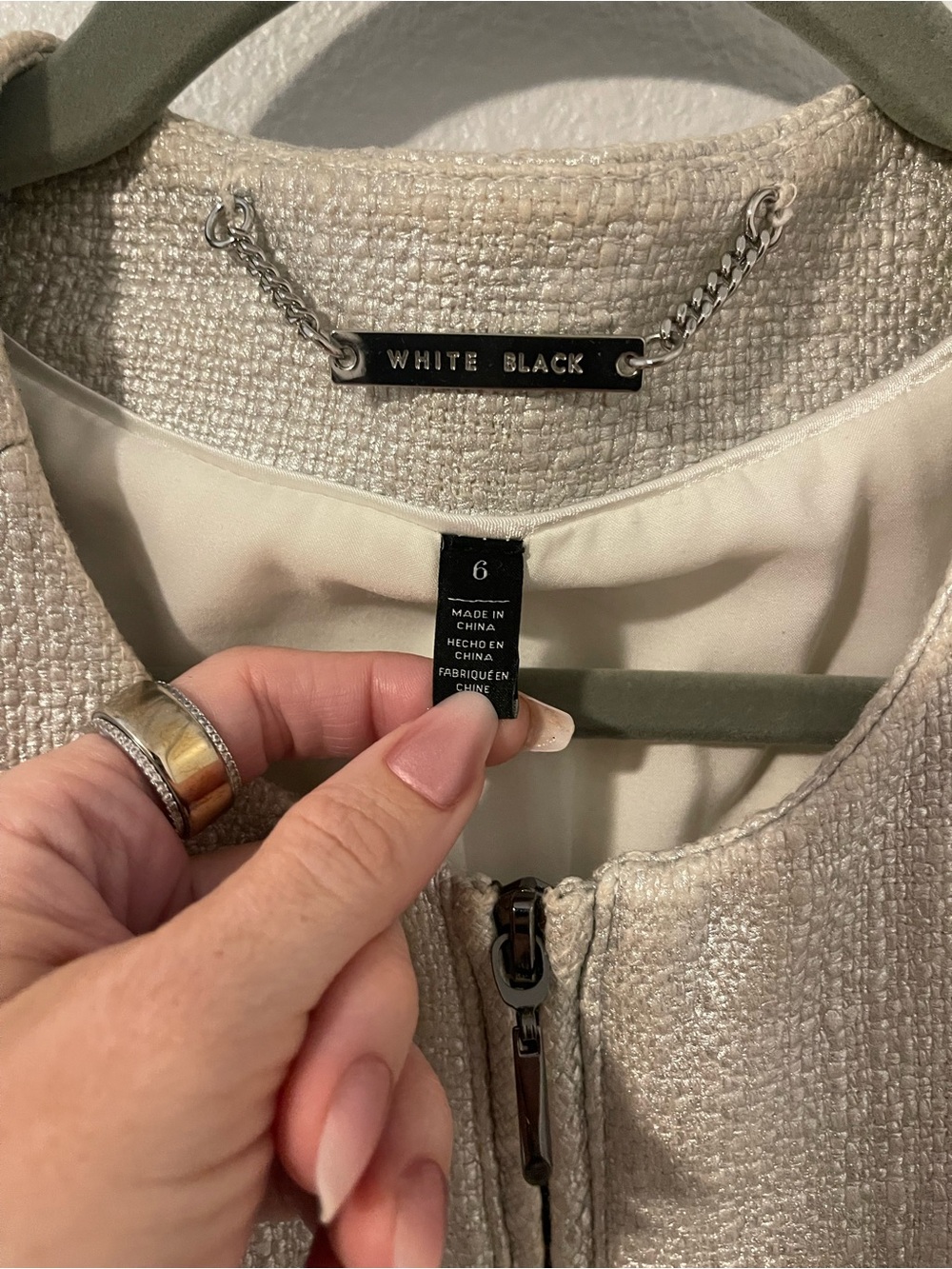 White House Black Market Silver Metallic Collarless Zip Jacket - Picture 4 of 6